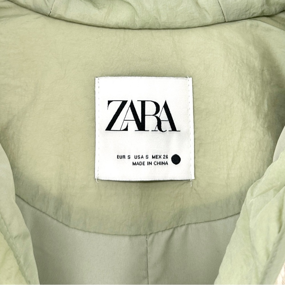 Zara Padded Cream White & Green Hooded Sherpa Fleece Button Up Jacket sz S - Picture 7 of 9